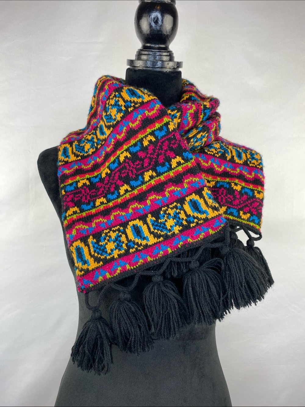 Colorful Fair Isle Knit Tassel Classic Winter Scarf Soft Cozy 62”X 8”